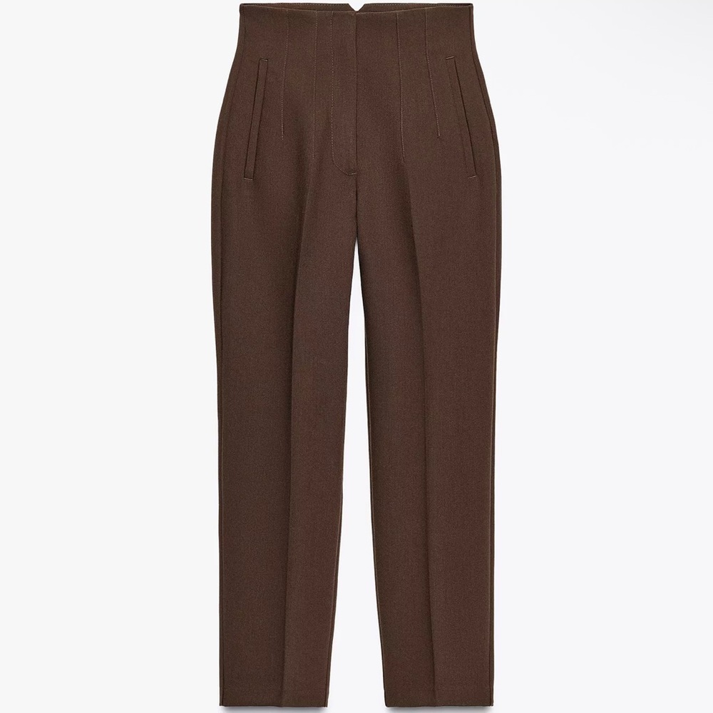 Zara Brown Tailored High-Waist Trousers